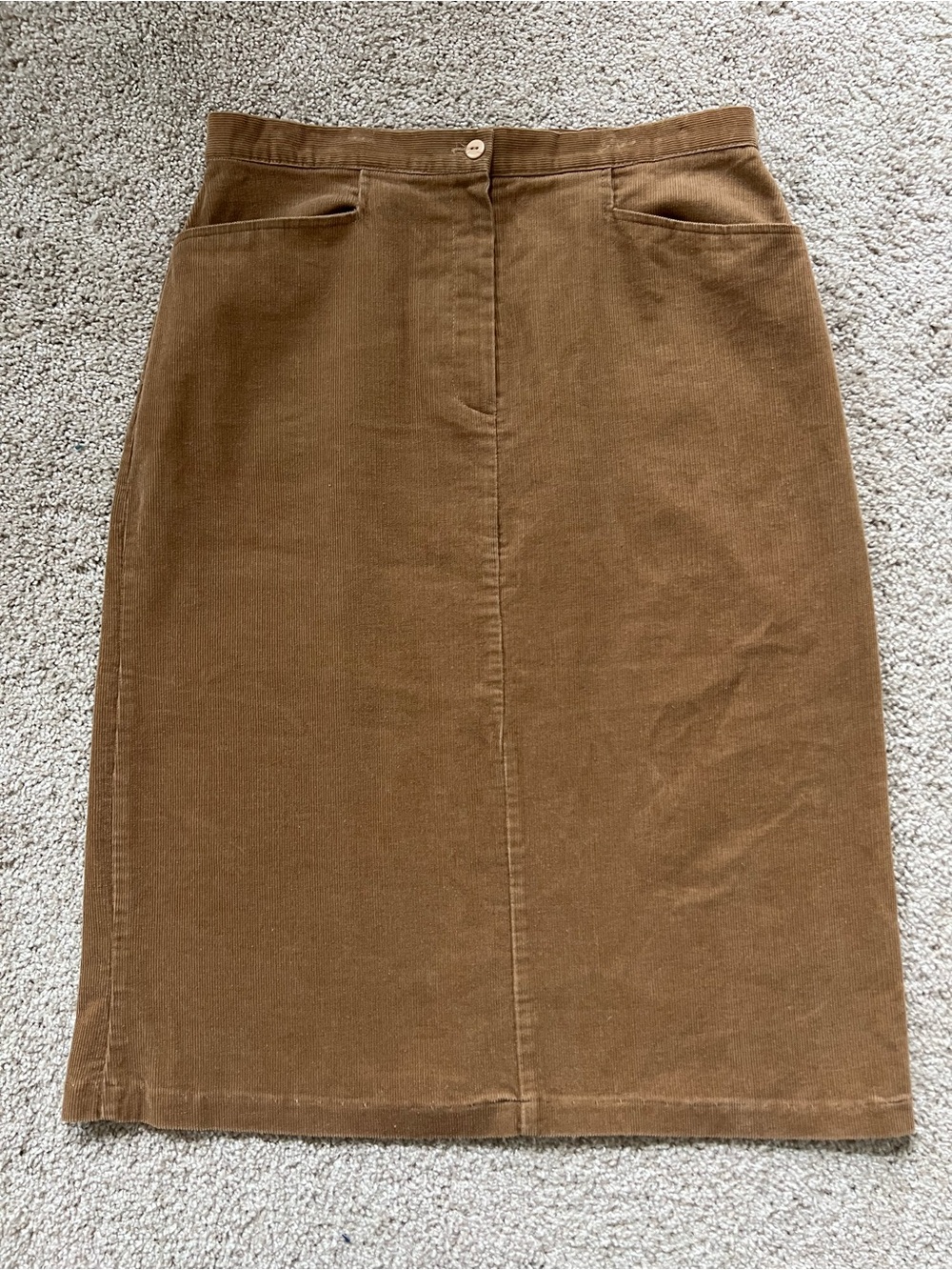 Vintage Brown Corduroy Midi Skirt Women's 14 Cottagecore Academia Minimalist